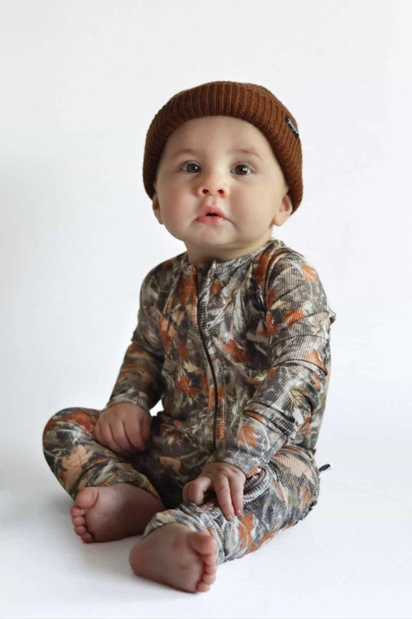 Belle & Bros: Hunter Camo Ribbed Bamboo Zippy Romper