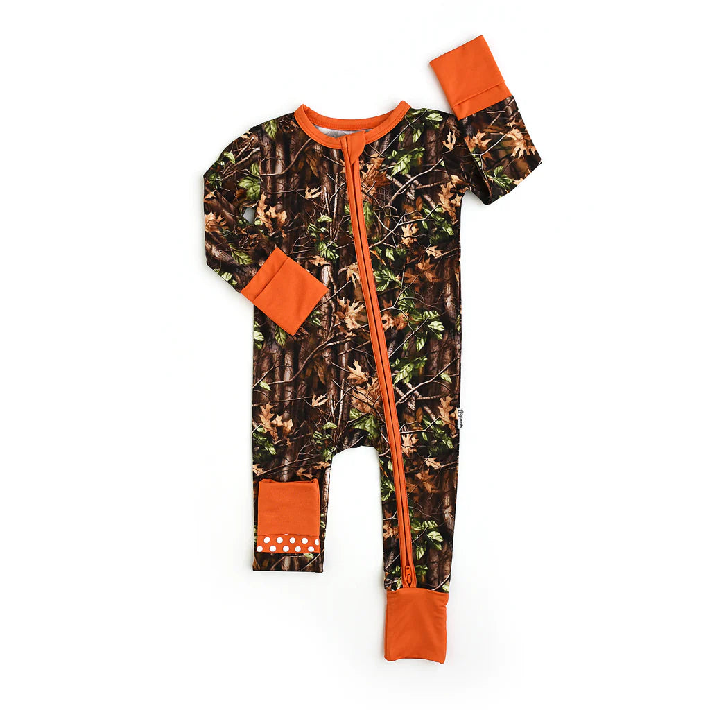 Gigi & Max: Hunter Camo Bamboo Zippy Romper.