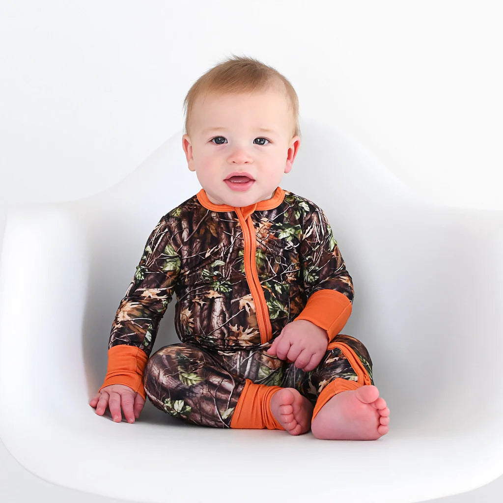 Gigi & Max: Hunter Camo Bamboo Zippy Romper.