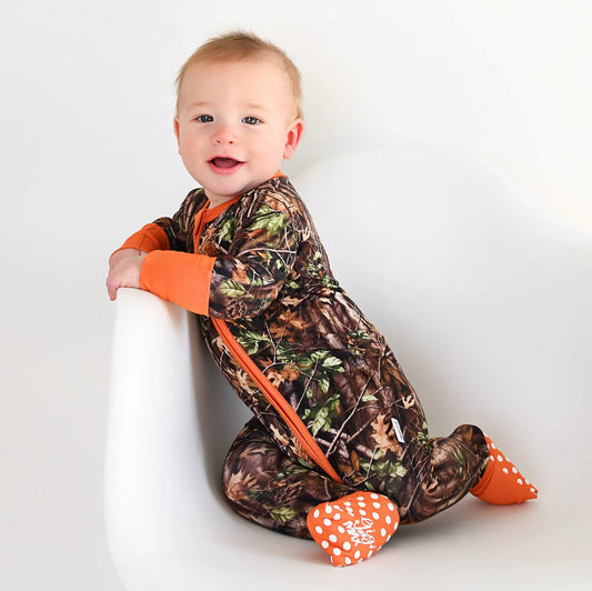 Gigi & Max: Hunter Camo Bamboo Zippy Romper.