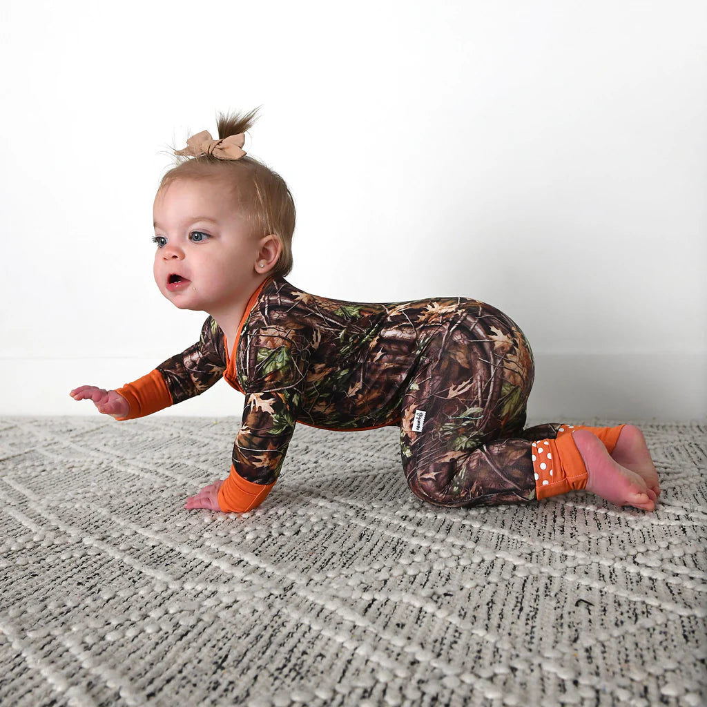 Gigi & Max: Hunter Camo Bamboo Zippy Romper.