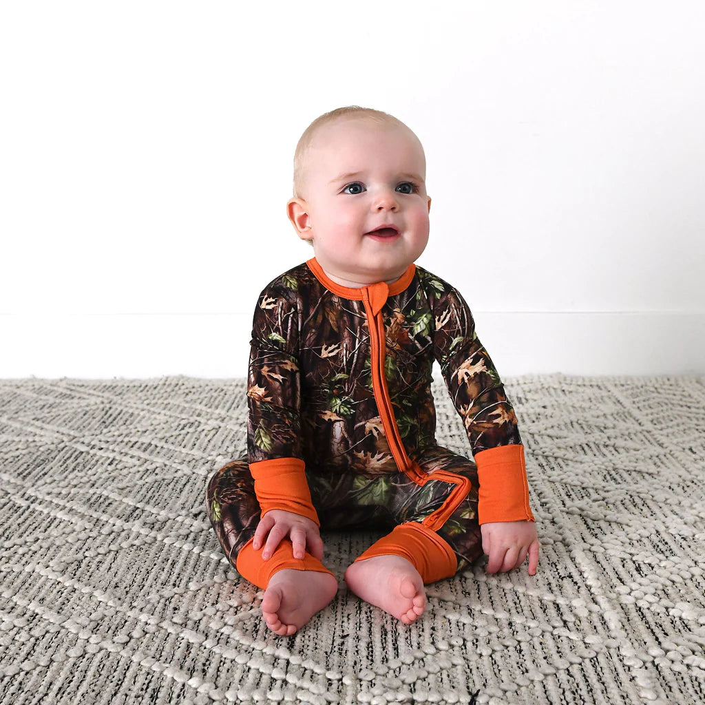 Gigi & Max: Hunter Camo Bamboo Zippy Romper.