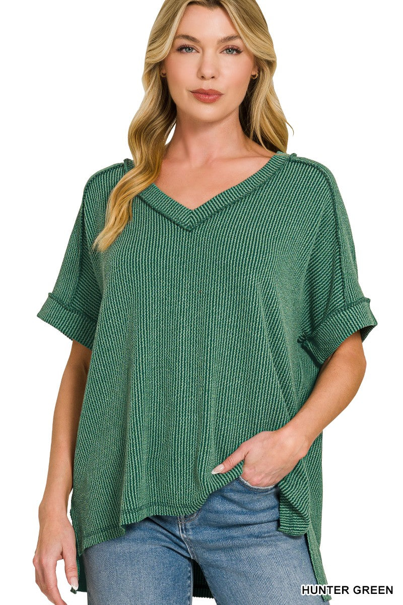 Women's Solid Urban Ribbed Top- Hunter Green