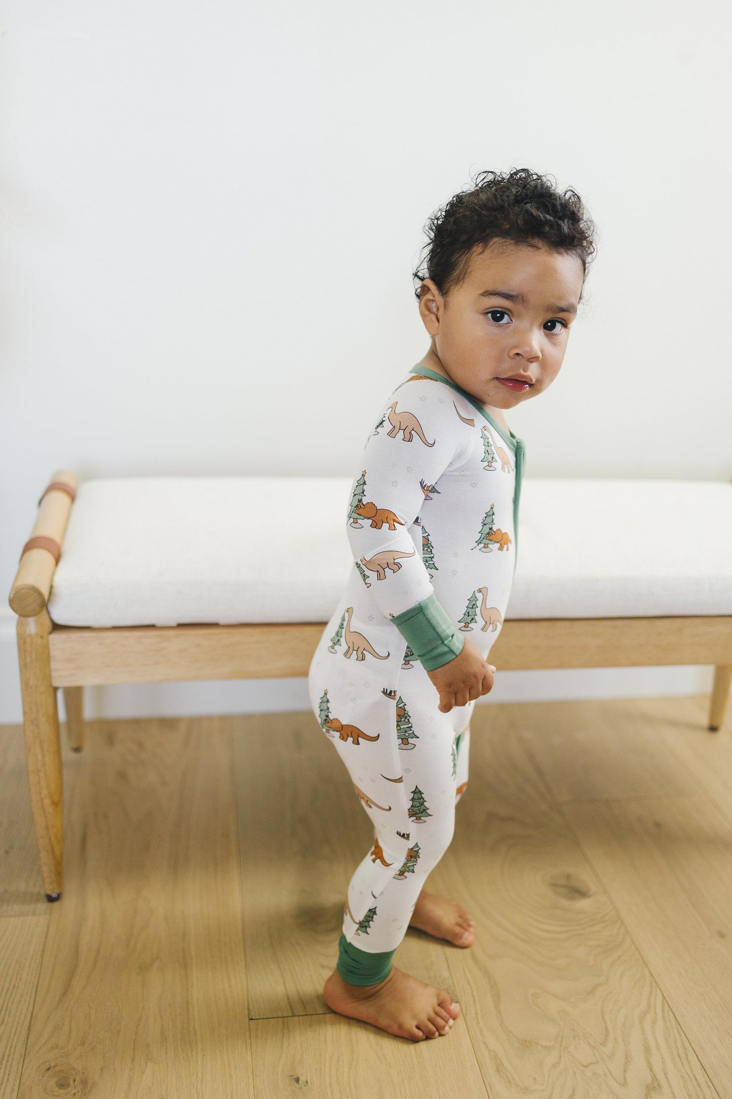 Christmas Tree-Rex Dino Bamboo Zippy Romper *Newborn left