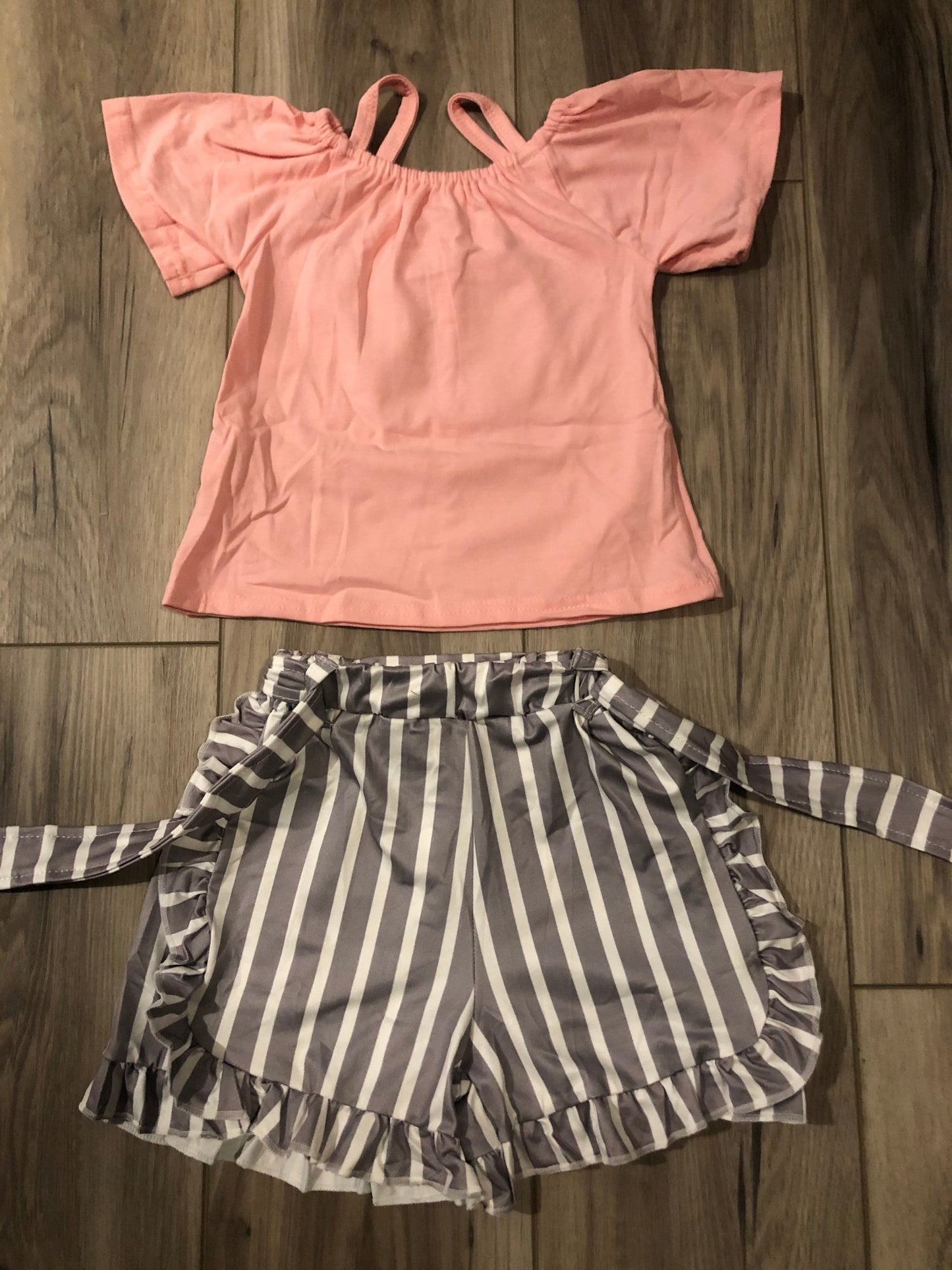 Pink top and Striped Short Set