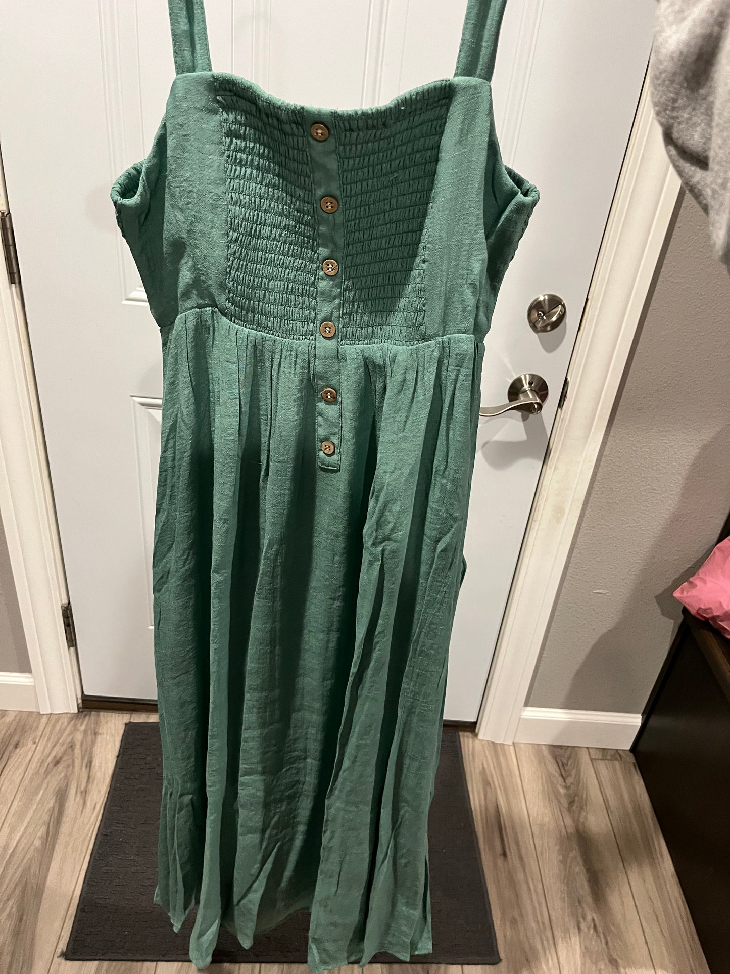 Midi Button Top Dress w/smocked top- Pistachio colored