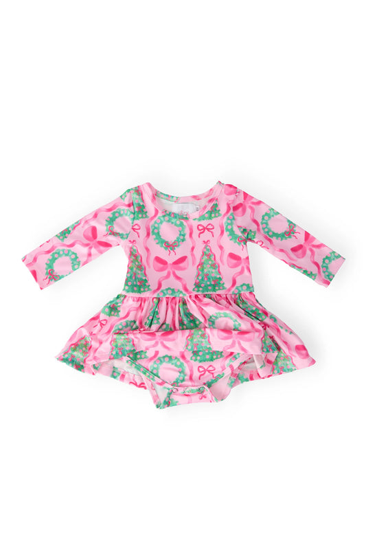 Mila & Rose: Jingle Bows Long Sleeve Bodysuit Twirl Dress