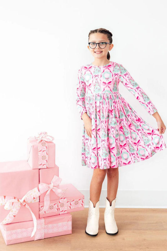 Mila & Rose: Jingle Bows Long Sleeve Pocket Twirl Dress