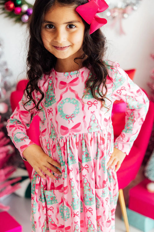 Mila & Rose: Jingle Bows Long Sleeve Pocket Twirl Dress