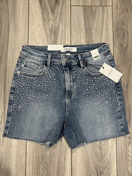 Judy Blue: High Waisted Rhinestoned Light Washed Shorts