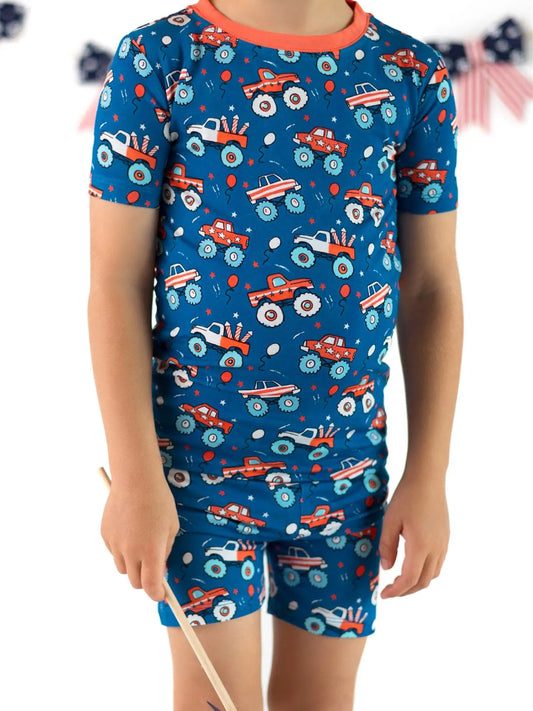 Boosh Baby: Patriotic Monster Truck Bamboo Two Piece Short Set