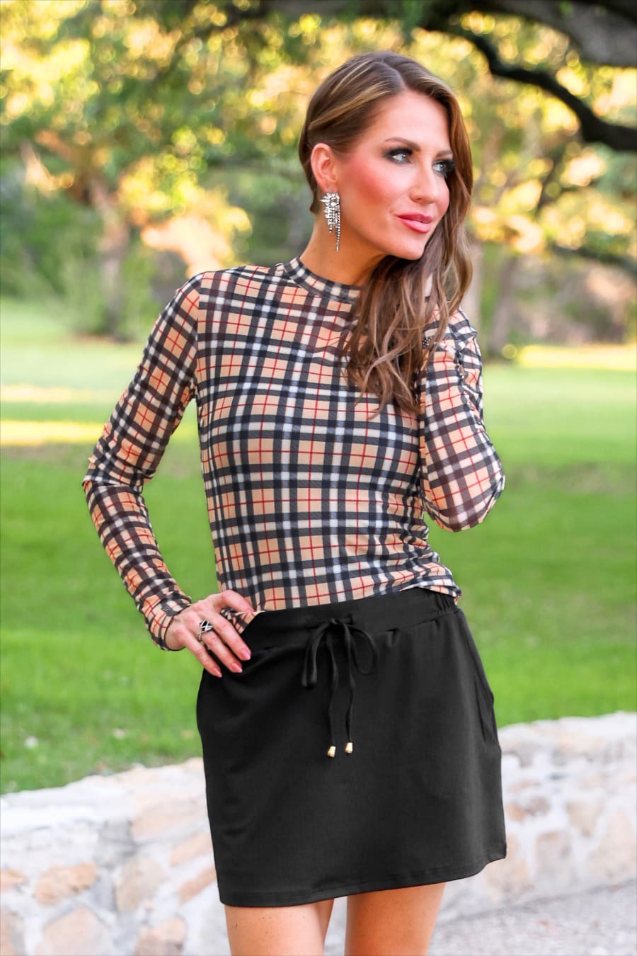 Kate Mesh Top- Nora Plaid