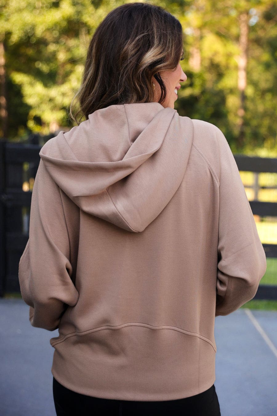 Kayla Luxe Hooded Quarter Zip Pullover- Mocha