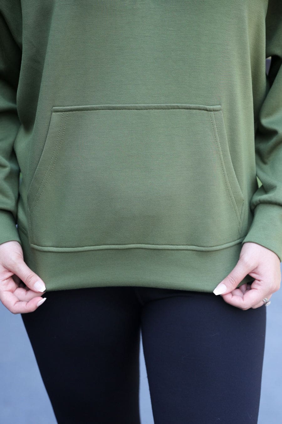 Kayla Luxe Hooded Quarter Zip Pullover- Olive