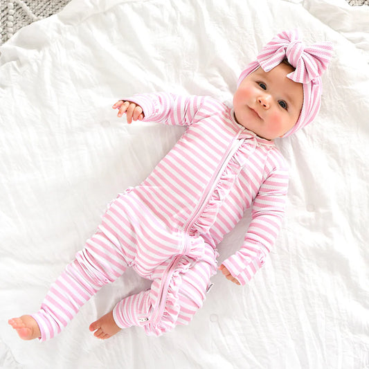 Gigi & Max: Lana Pink Ribbed Bamboo Zippy Romper