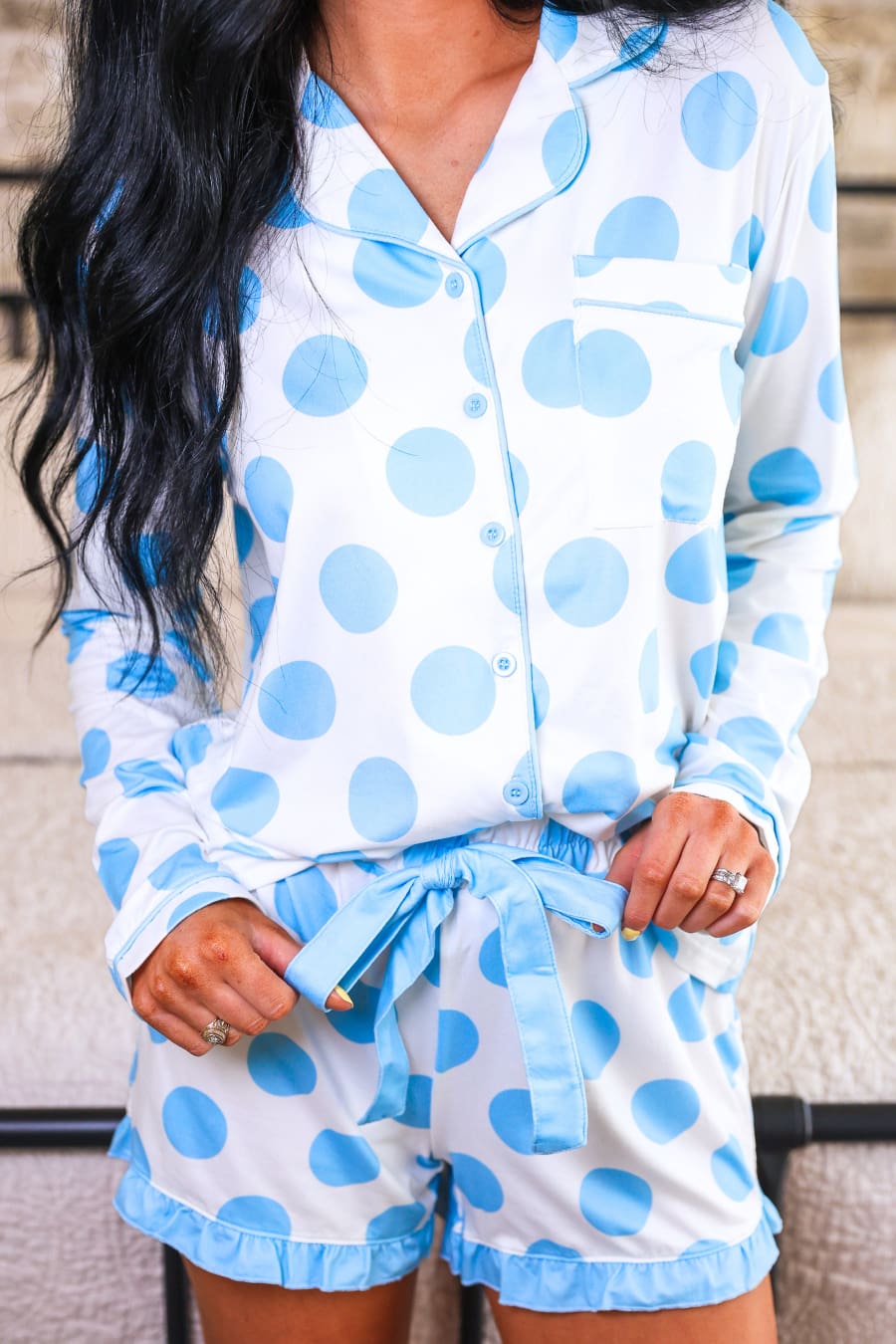 Light Blue Dotty Darling Ruffle Pajama Set