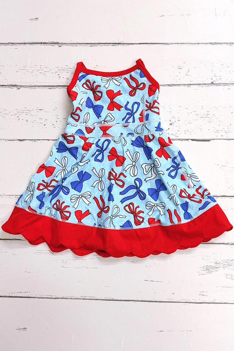Light Blue Patriotic Bow Athletic Dress w/Scallop Hem