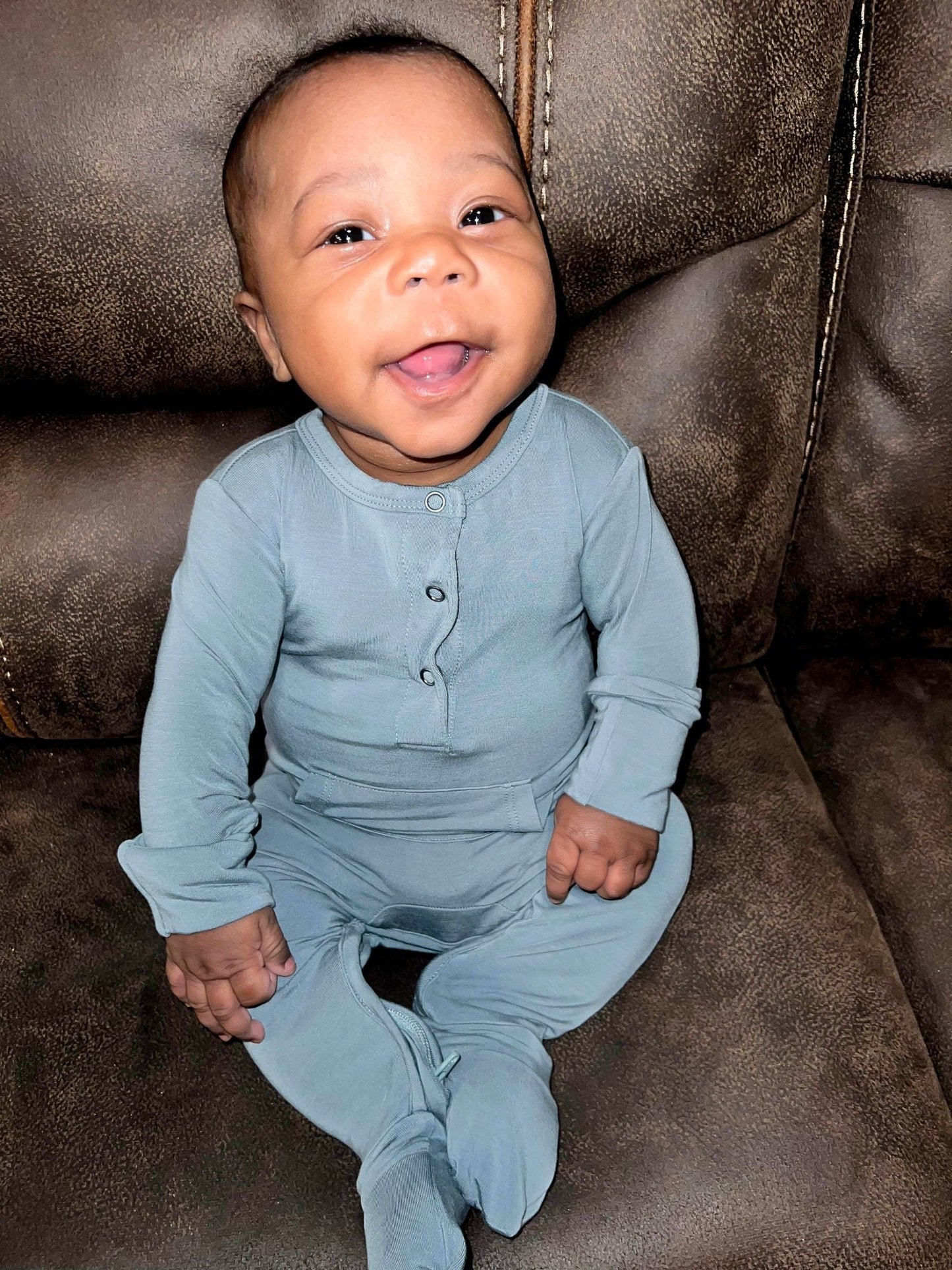 Long Sleeve Romper - Sea Blue