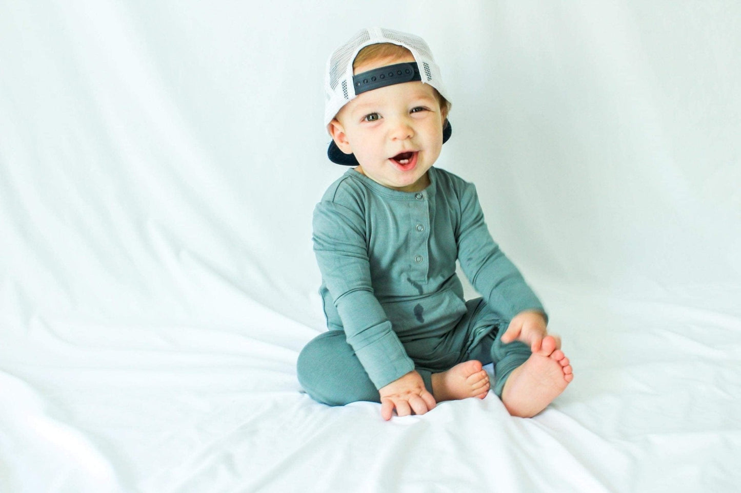 Long Sleeve Romper - Sea Blue
