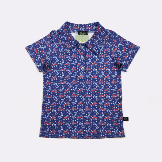Merica Truck Print Boys Collar Shirt