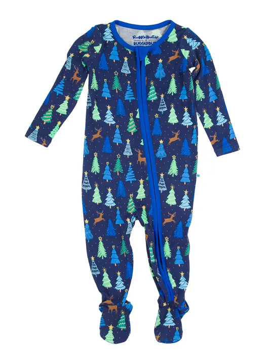 Ruffle/Rugged Butts: Merry Blue Pines Bamboo Footed Zippy