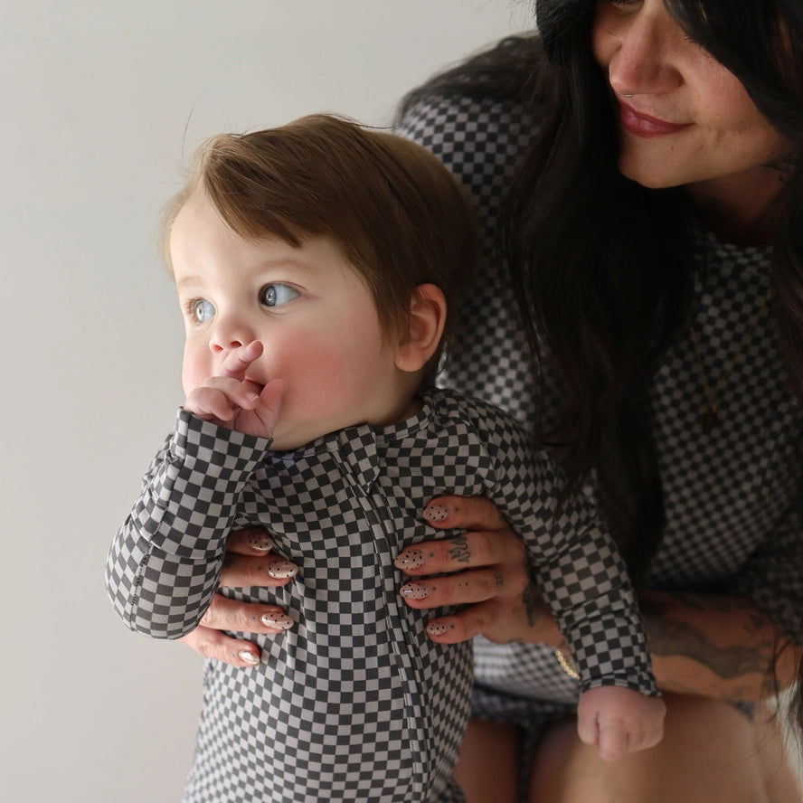 Forever French Baby: Micro Check Bamboo Zippy Romper