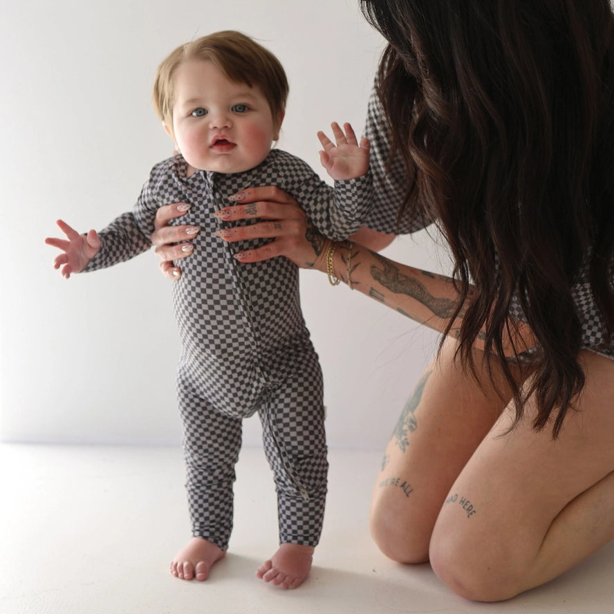 Forever French Baby: Micro Check Bamboo Zippy Romper