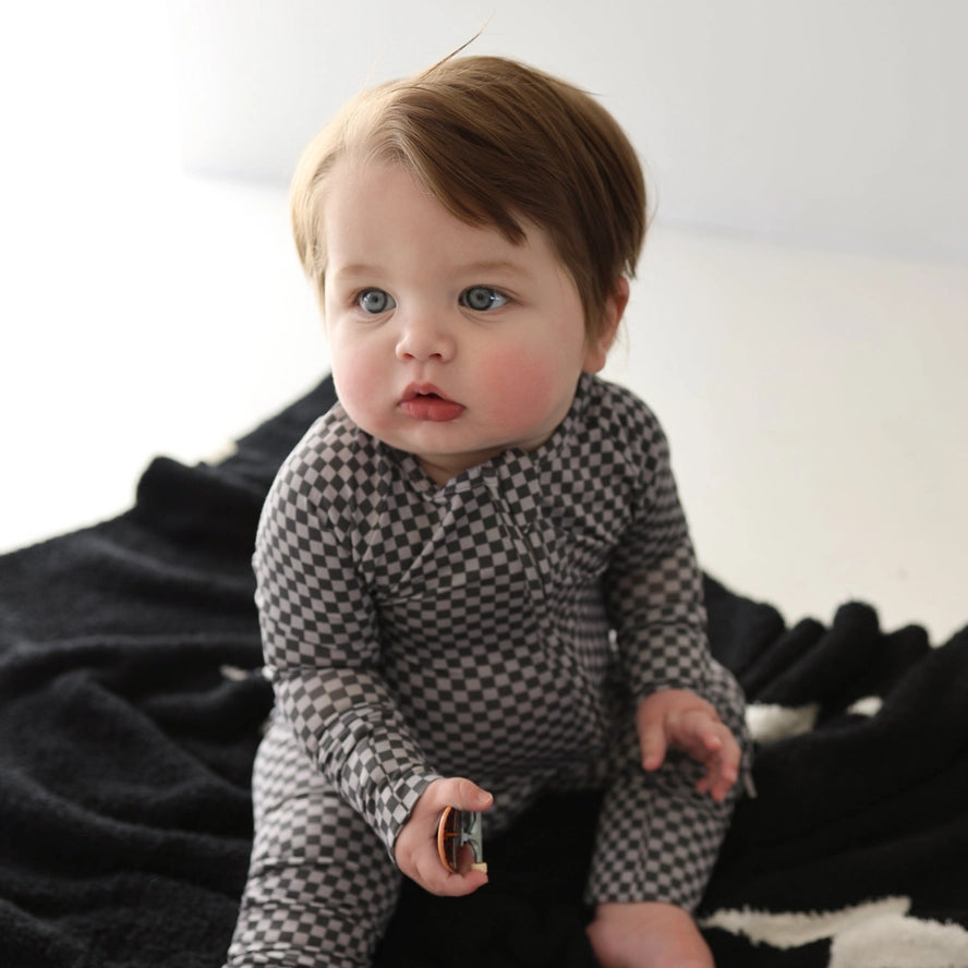 Forever French Baby: Micro Check Bamboo Zippy Romper
