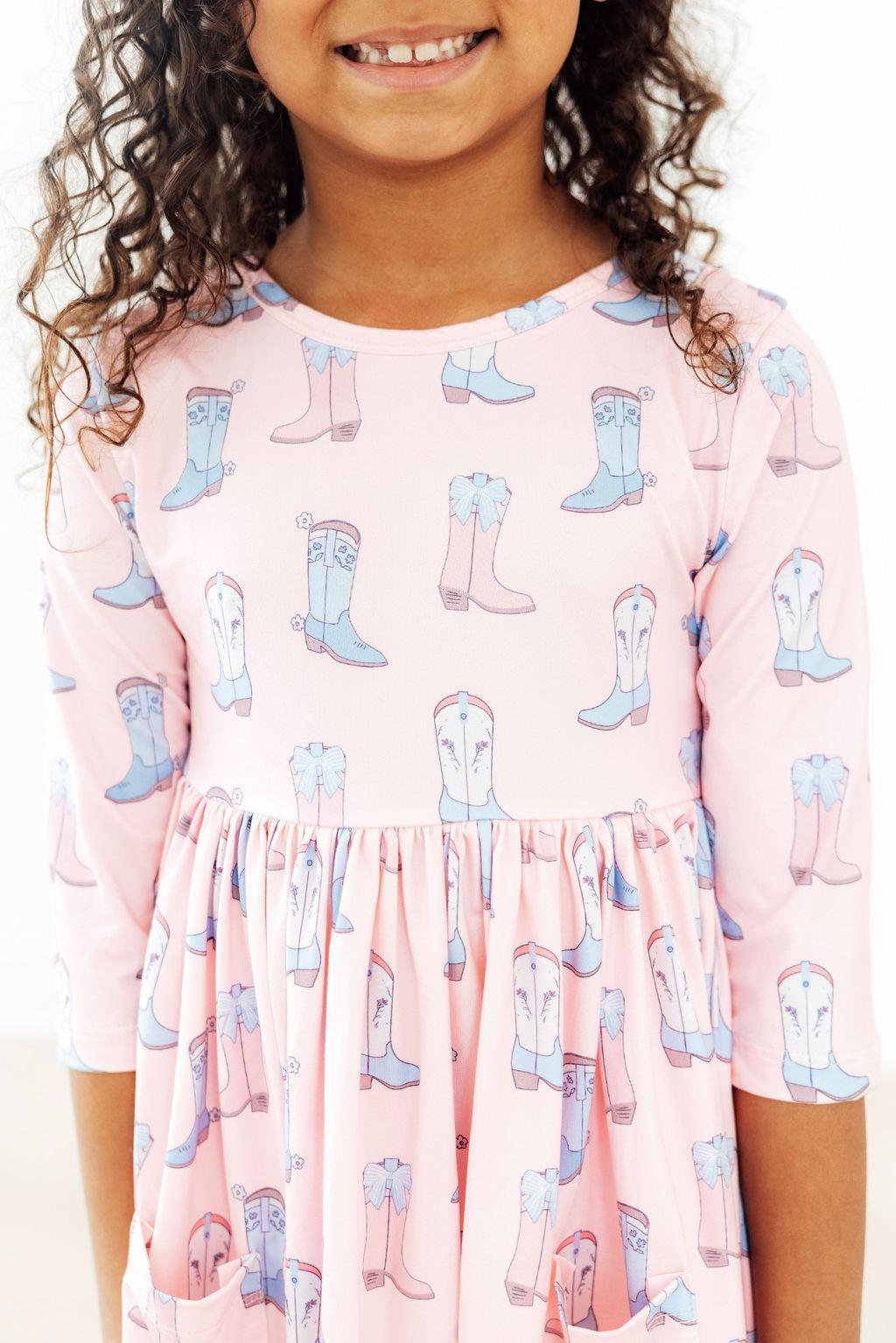 Ribbons & Rodeos 3/4 Sleeve Pocket Twirl Dress
