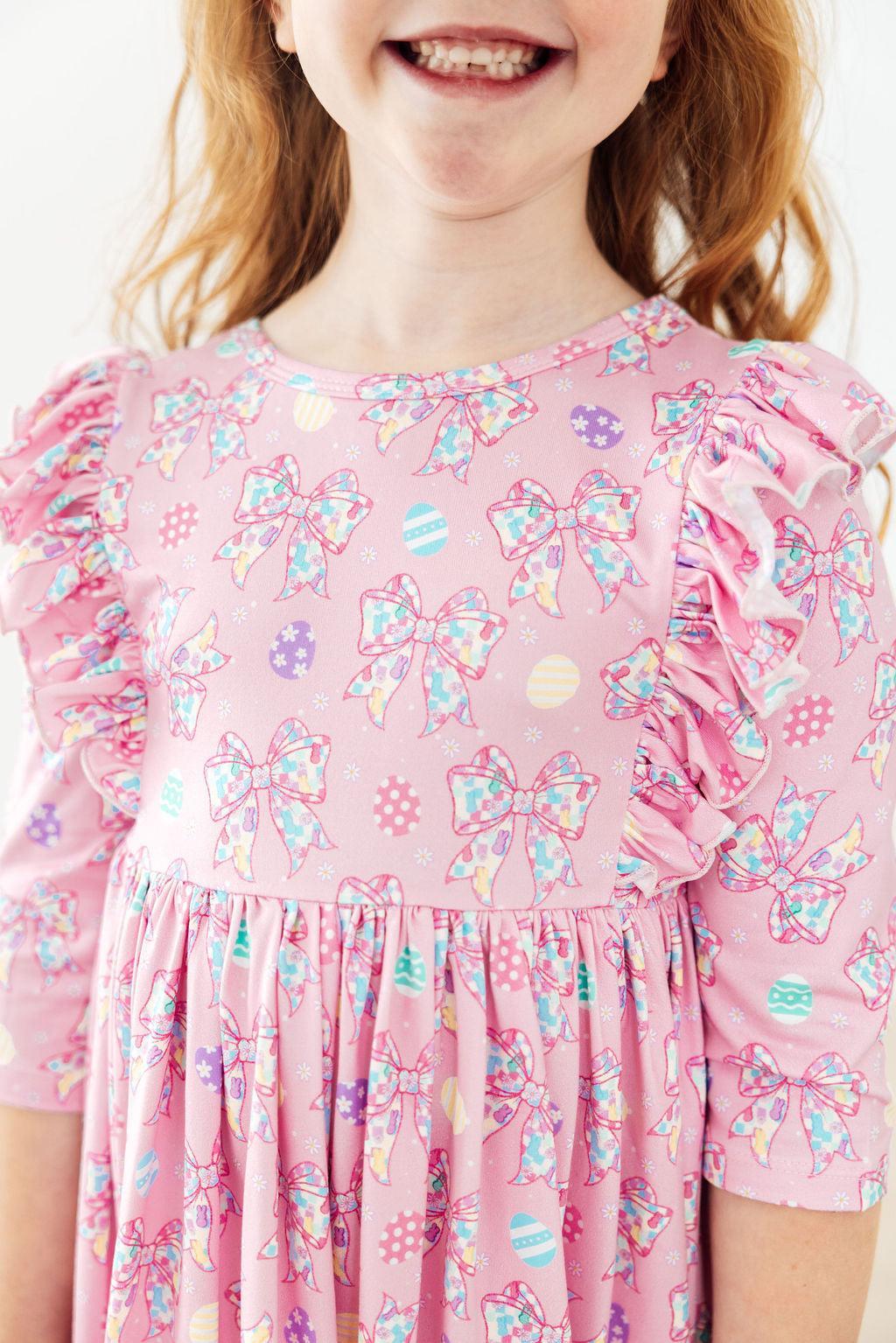 Little Bow Peeps 3/4 Sleeve Ruffle Twirl Dress