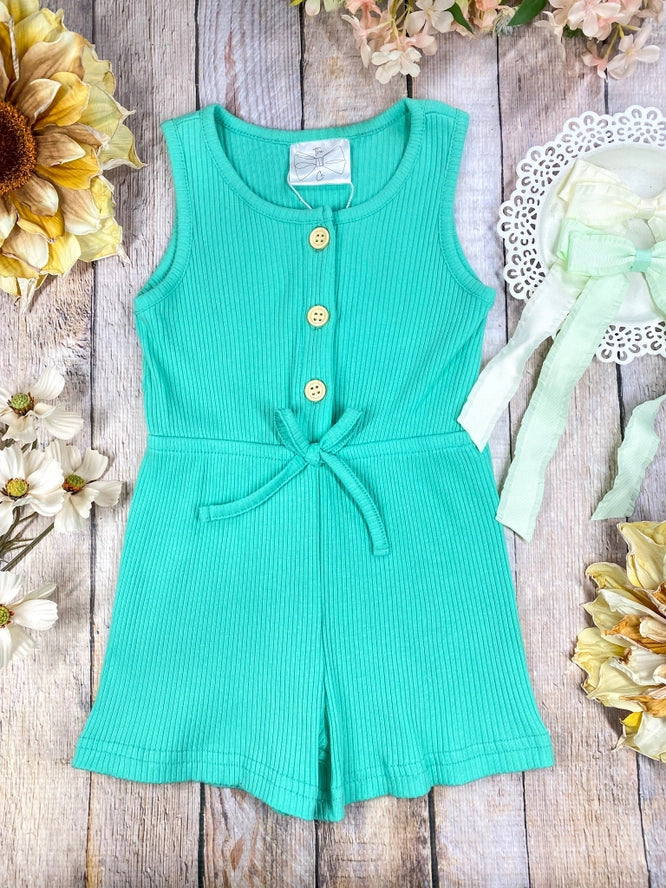 Essential Everyday Girls Ribbed Romper | Mint