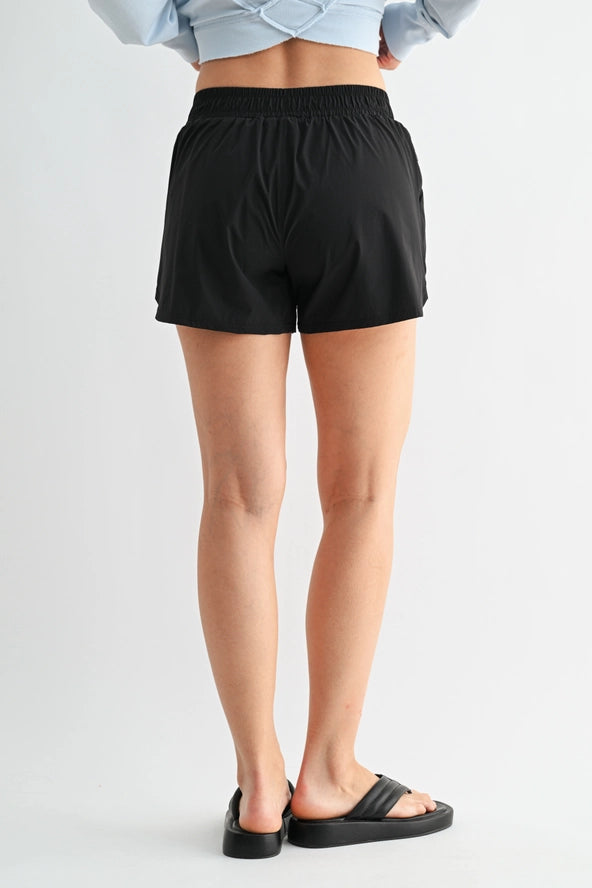 Mono B: Lined Athleisure Shorts with Curved Hemline- BLACK