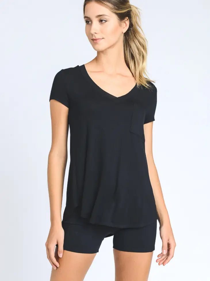 Mono B Longline Deep V-Neck Pocket Shirt- MANY COLORS