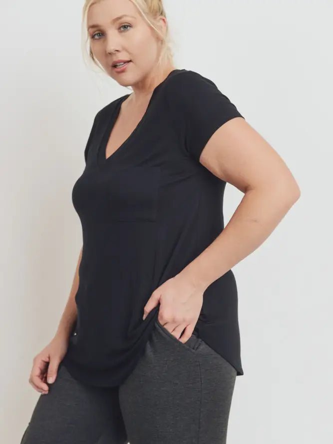 Mono B Longline Deep V-Neck Pocket Shirt- MANY COLORS