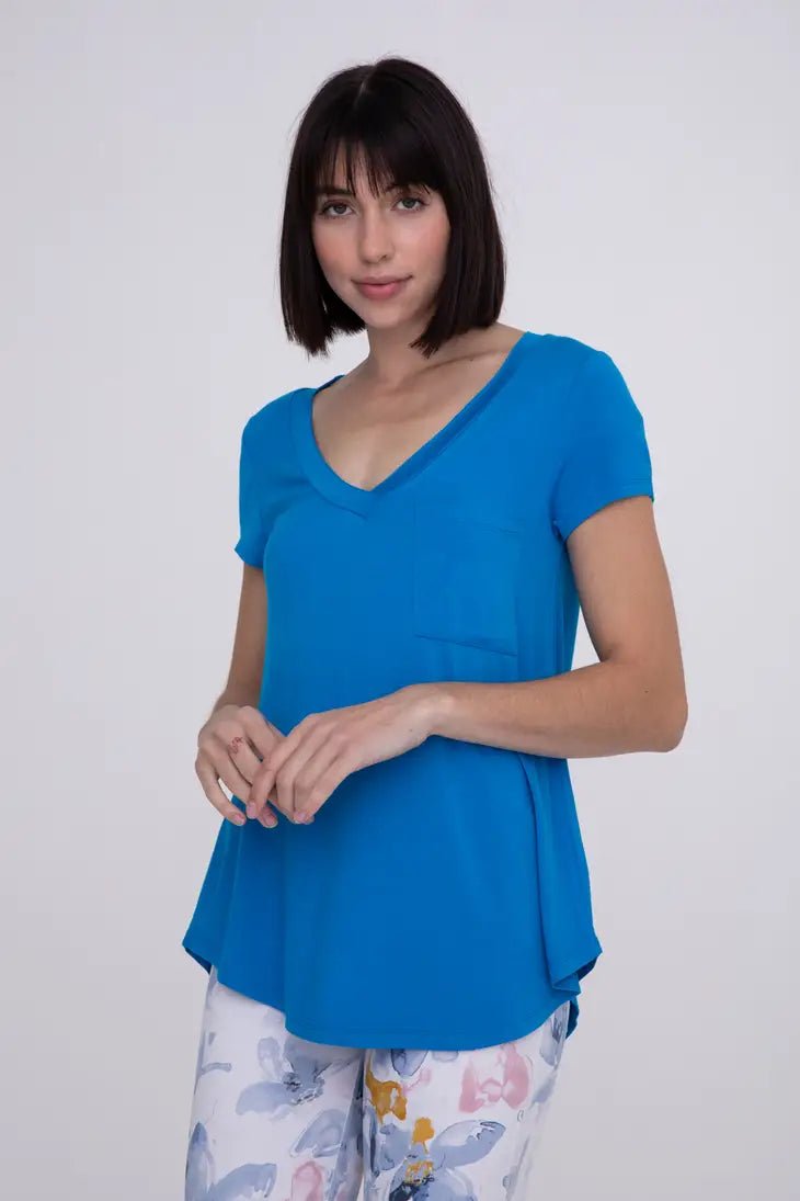 Mono B Longline Deep V-Neck Pocket Shirt- MANY COLORS