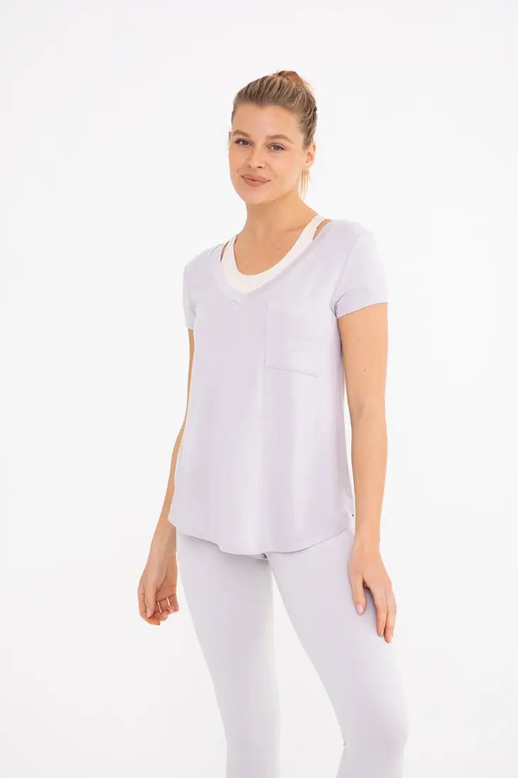 Mono B Longline Deep V-Neck Pocket Shirt- MANY COLORS