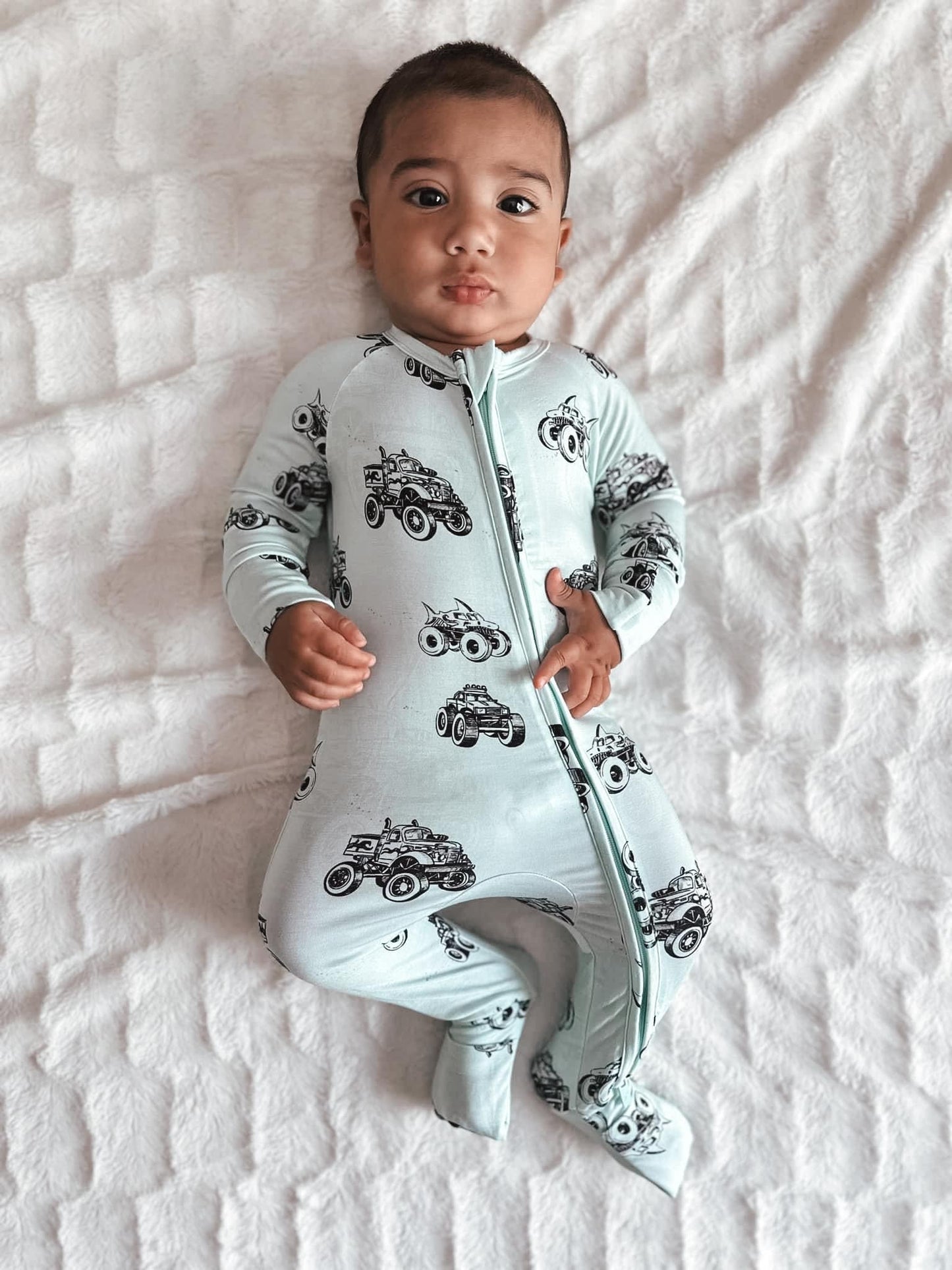 Blush Lotus: Monster Truck Bamboo Zippy Romper