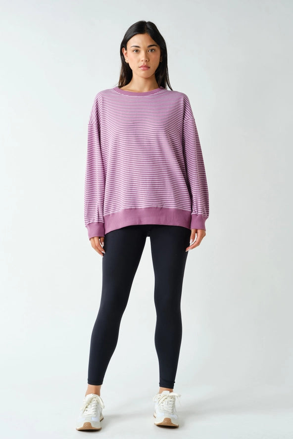 Mono B: Coastal Striped Crewneck Sweatshirt- Mulberry