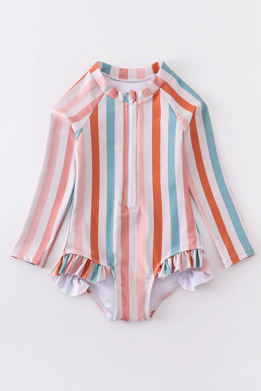 Multicolor Stripe One Piece Rashguard Swimsuit