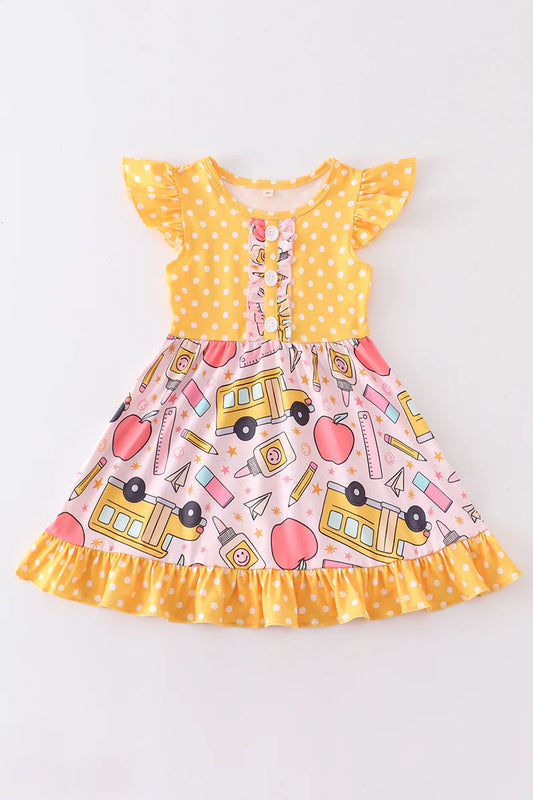 Mustard Back To school Ruffle Twirl Dress