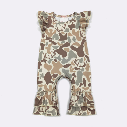 Muted Camo Ruffle Romper
