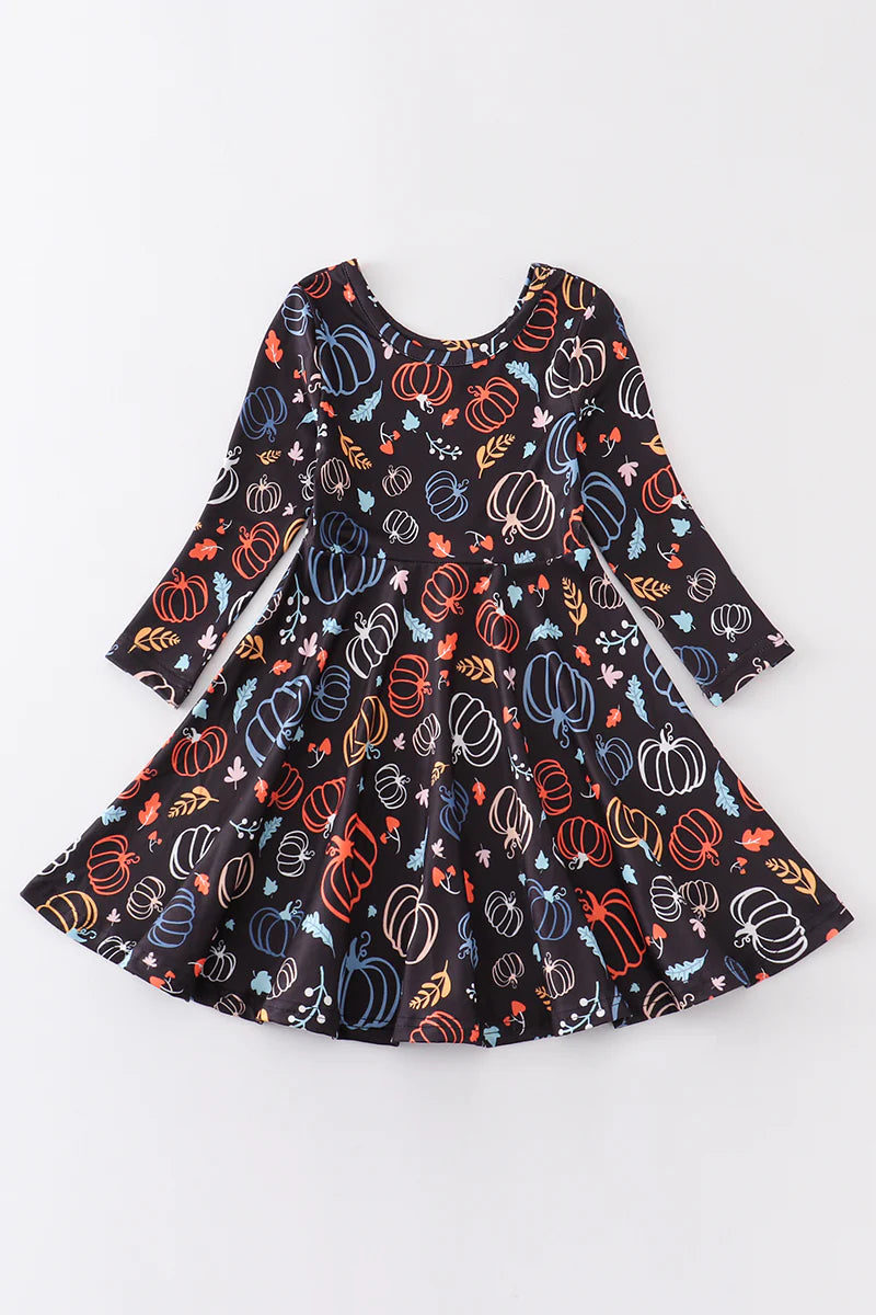 Pumpkin Print Twirl Dress