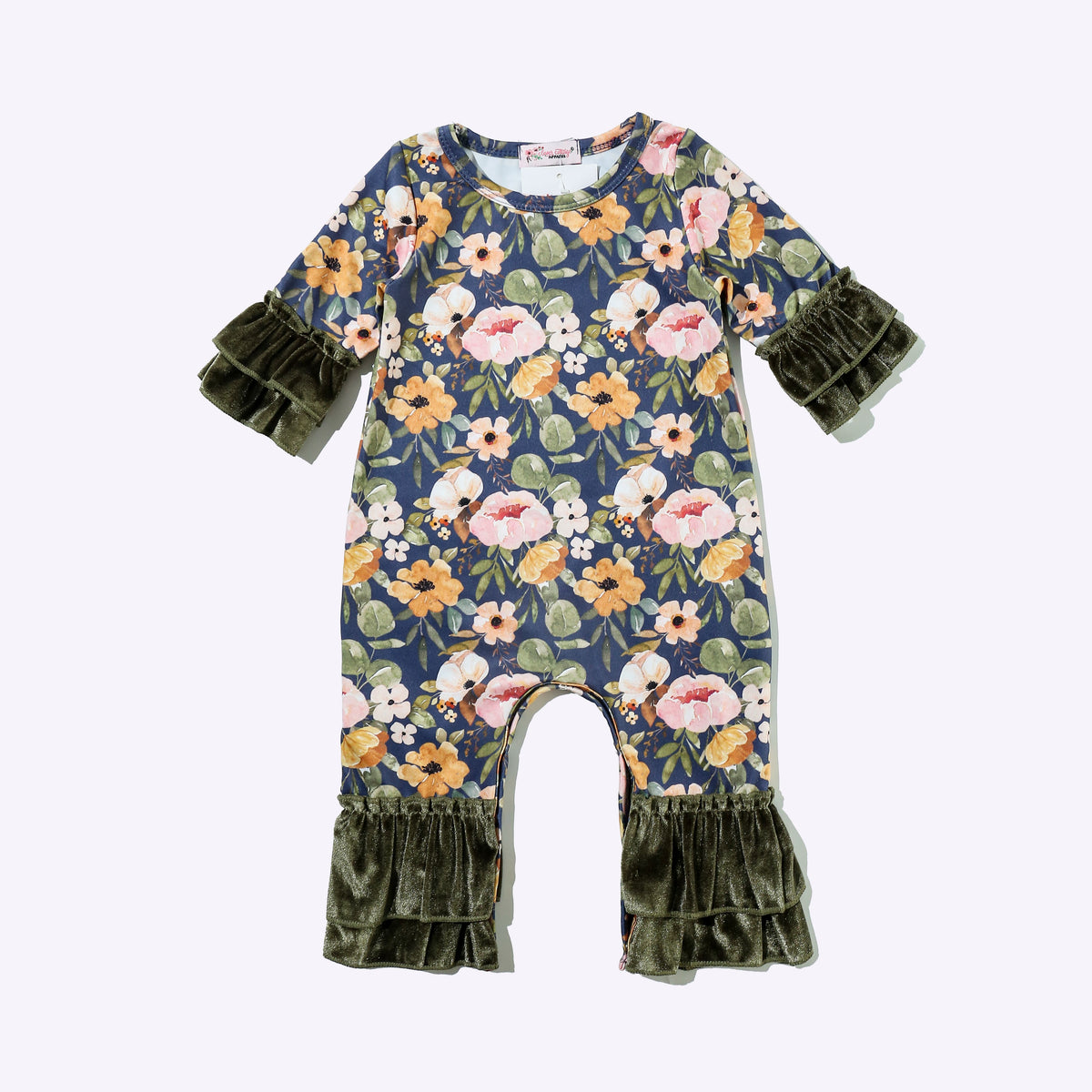 Navy Wispy Ruffle Baby Romper