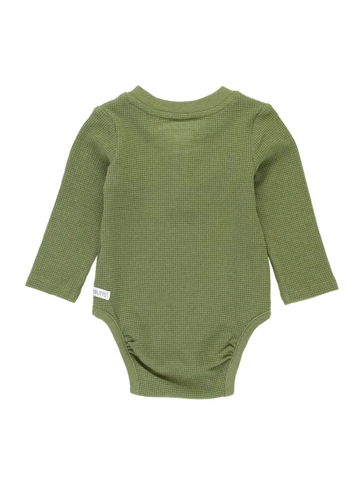 RuffleButts+RuggedButts: Dusty Olive Waffle Knit Henley Bodysuit