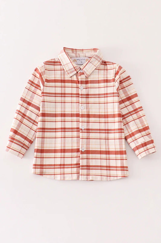 Orange Plaid Button Down Shirt