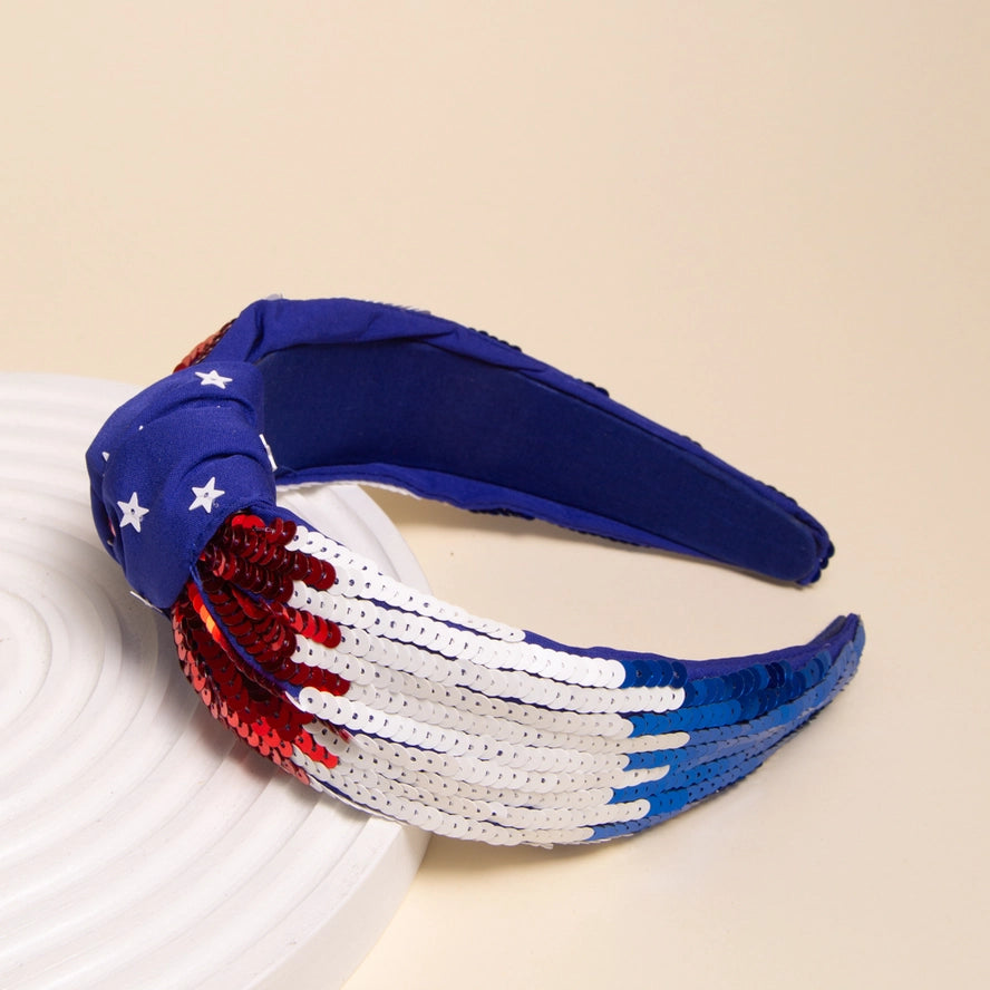 Patriotic USA Flag Sequin Top Knotted Headband