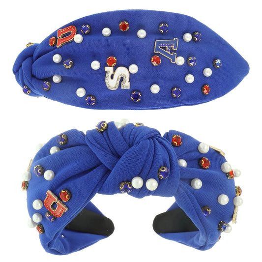 American Flag USA Pearl Rhinestone Beaded Headband-BLUE