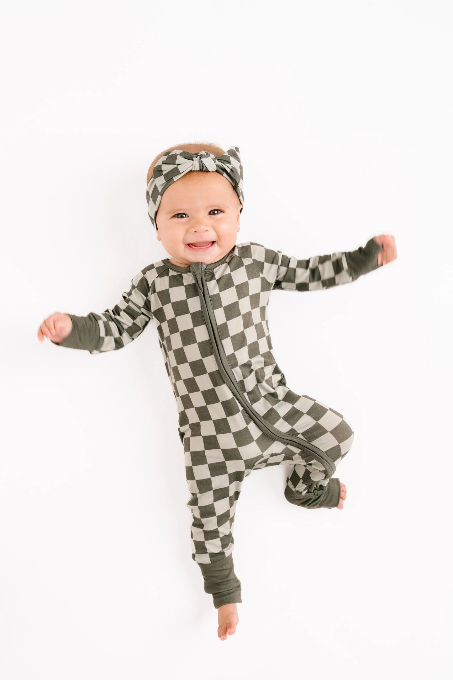 Little One Shop: Pine Checkered Bamboo Zippy Romper