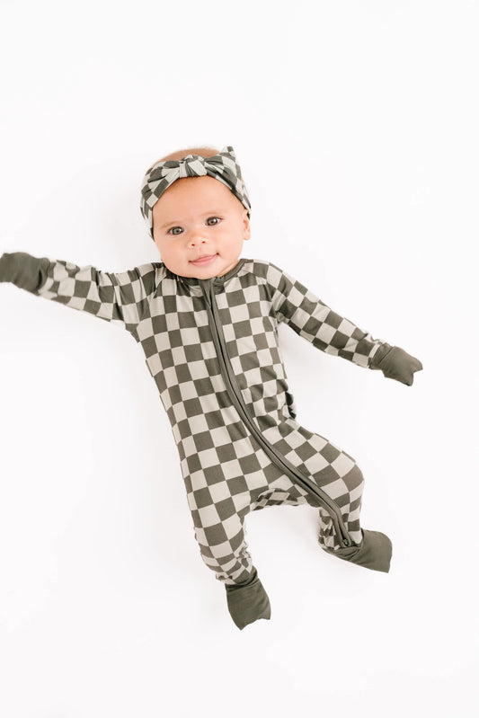 Little One Shop: Pine Checkered Bamboo Zippy Romper