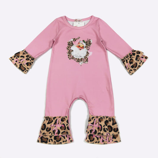 Pink Leopard Santa Ruffle Romper